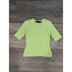 YIGAL AZRUOEL Neon Green Stretchy Open Knit Crewneck Cotton Spandex Top Size M
